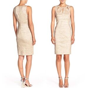 NWT ELIZA J Champagne Sleeveless Jewel Cutout Ruched Taffeta Cocktail Dress 10